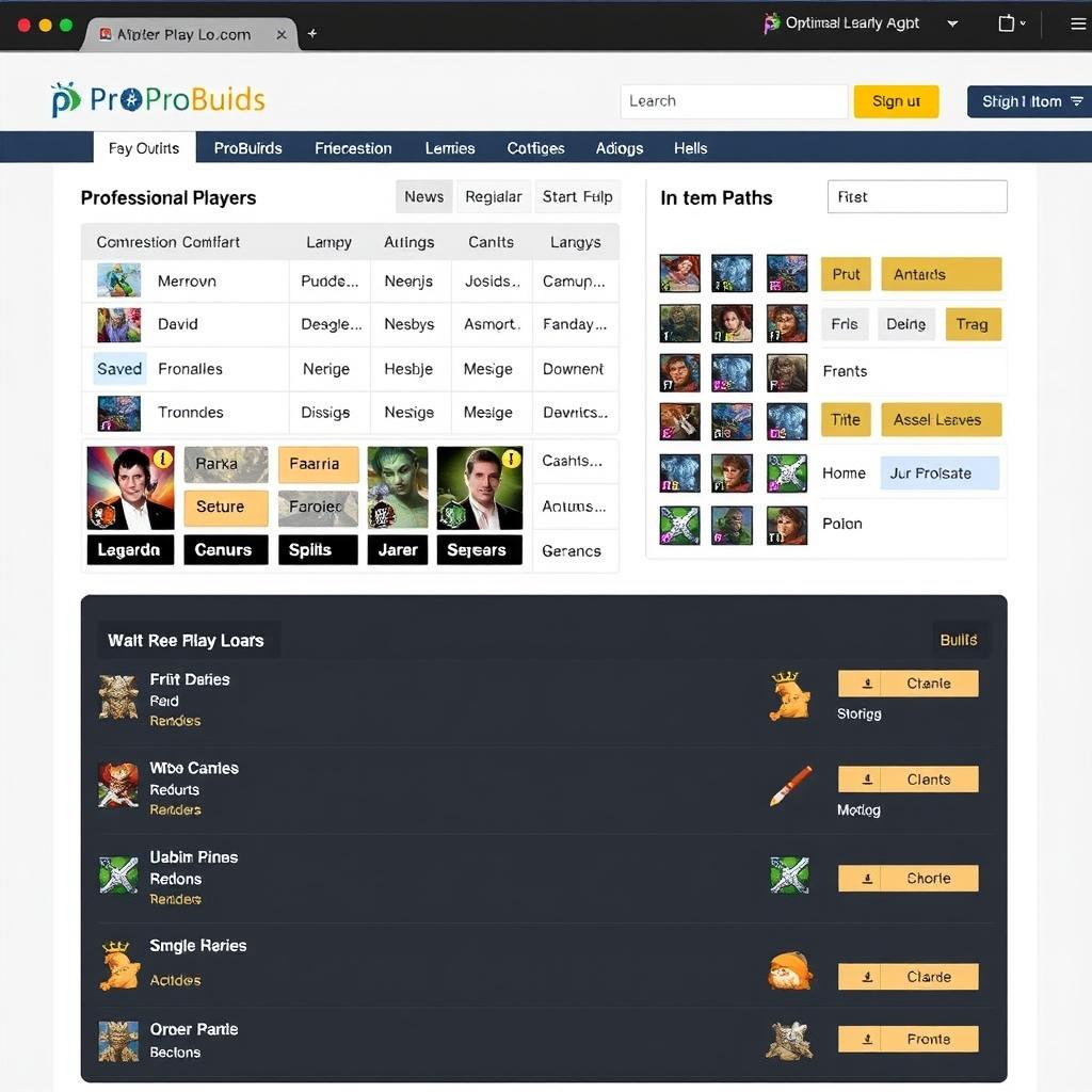 Интерфейс сайта ProBuilds с билдами профессиональных игроков League of Legends Интерфейс сайта ProBuilds с билдами профессиональных игроков League of Legends