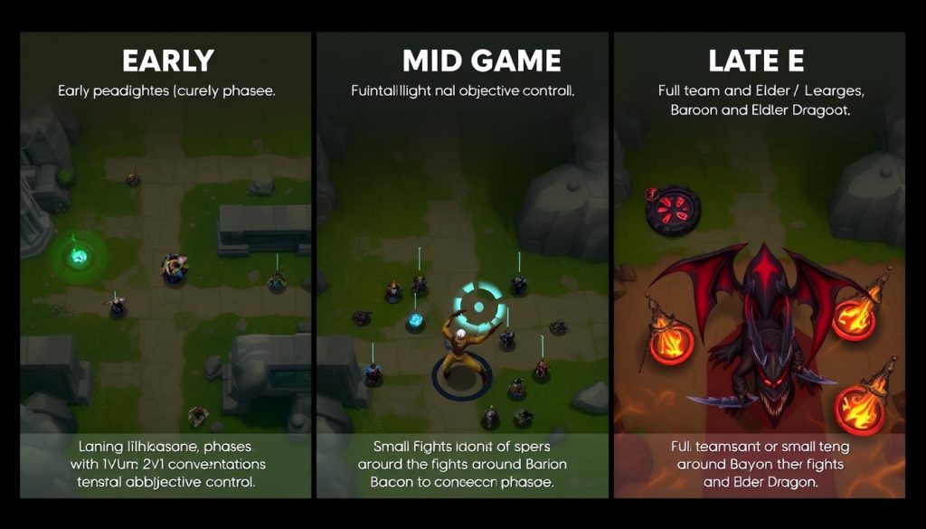 Три основные фазы игры в League of Legends: ранняя, средняя и поздняя Три основные фазы игры в League of Legends: ранняя, средняя и поздняя